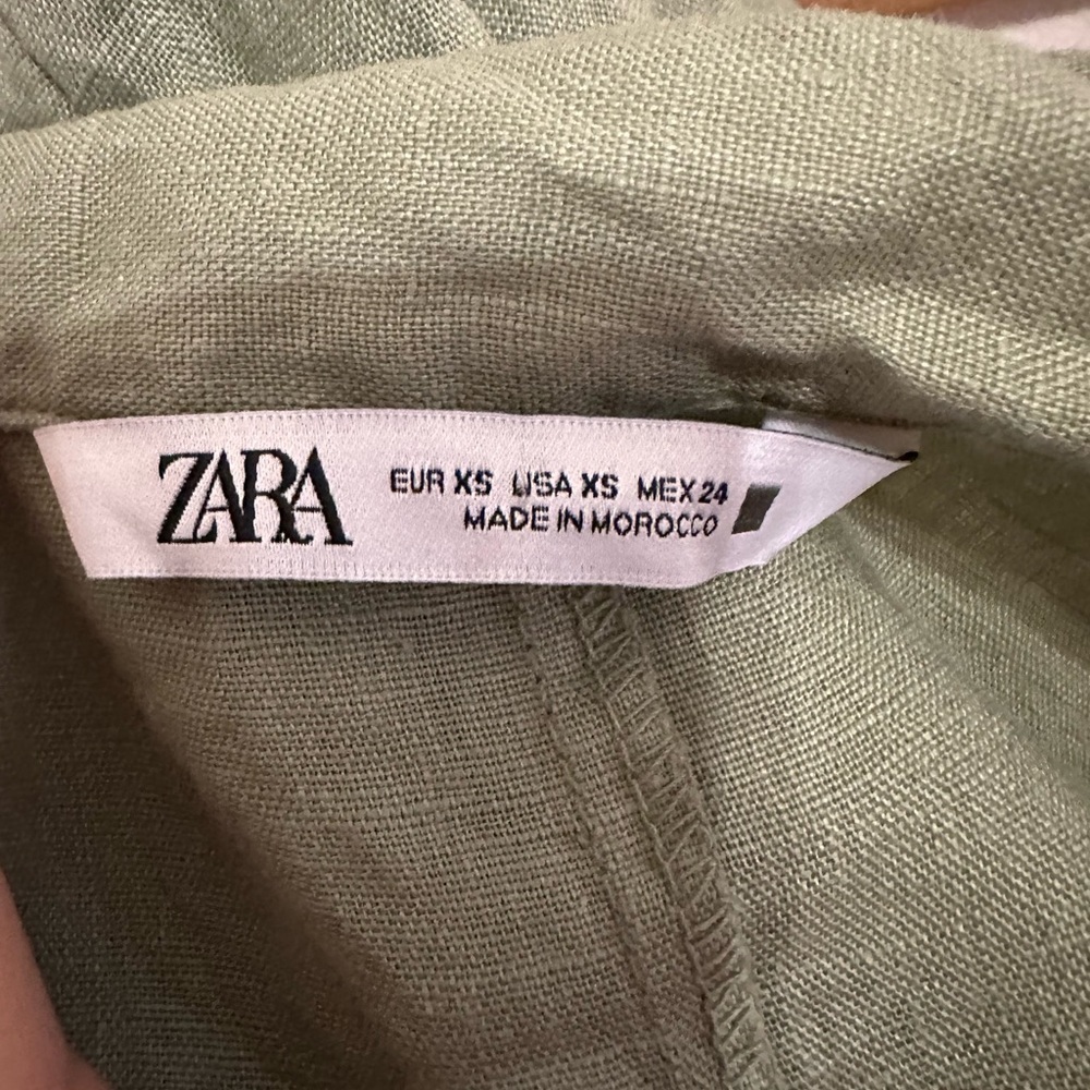 Zara Linen Button front shirt midi dress Sage Green - XS - Picture 8 of 9